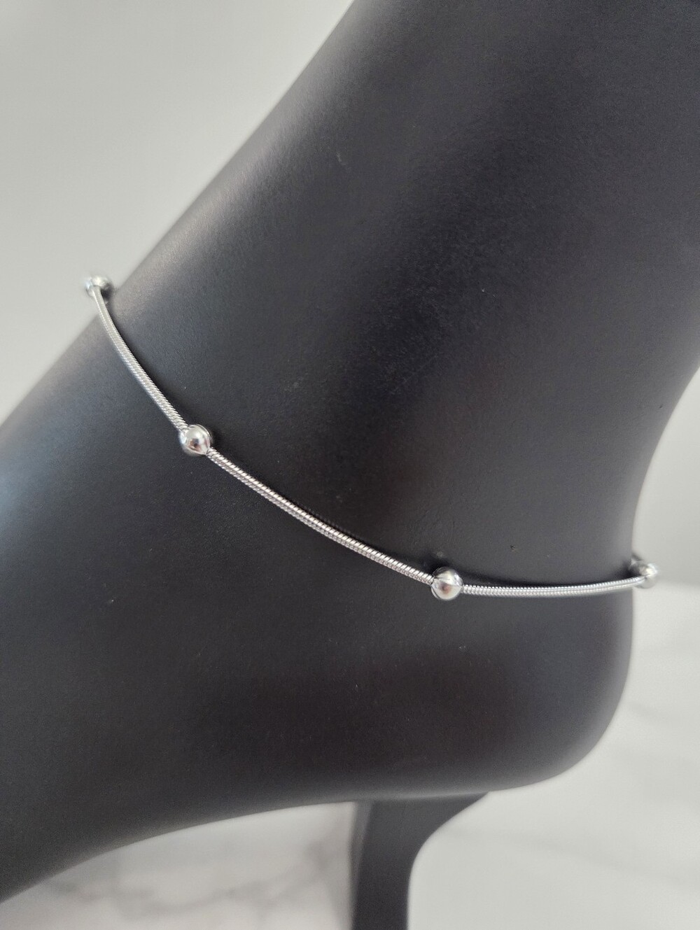 Silver Bead Snake Chain Adjustable Ankle Bracelet Minimalist Layering Boho New - Picture 4 of 13